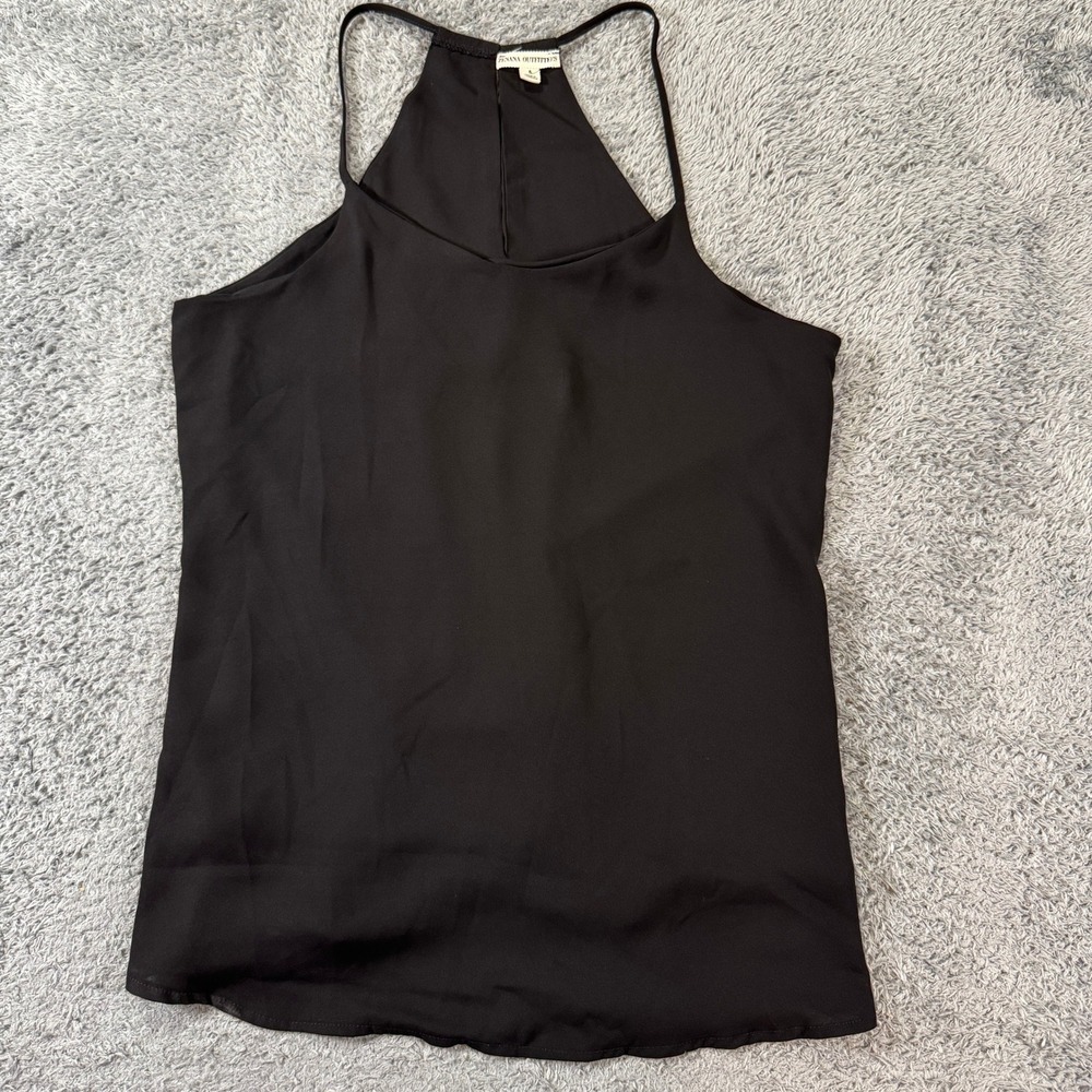 Zenana Outfitters Black Halter Cami Tank Top High Neck Small Flowy Poly
